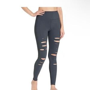 Alo Yoga Women's High Dark Grey Waisted Ripped Warrior Legging  Sz Med.